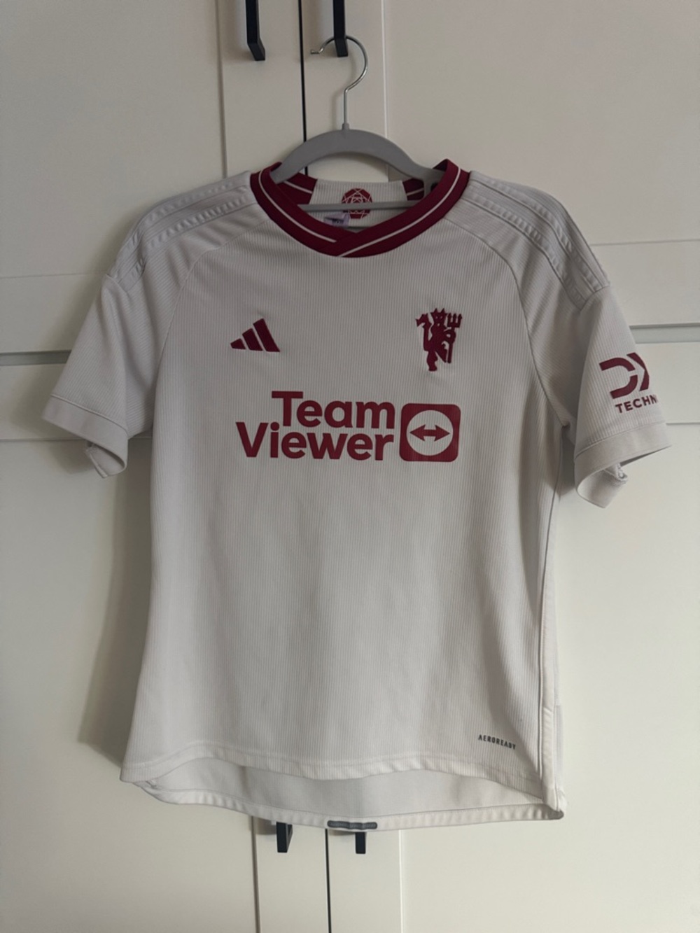 adidas Kids Soccer Jersey in White with Maroon Accents